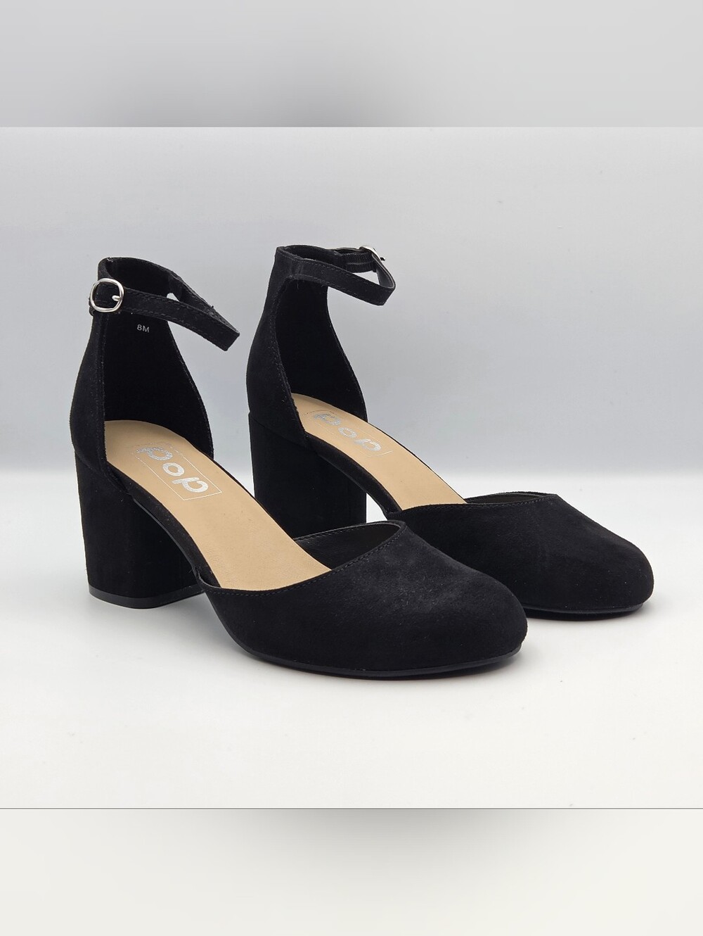POP Black Faux Suede d’Orsay Block Heel Pumps Size 8M